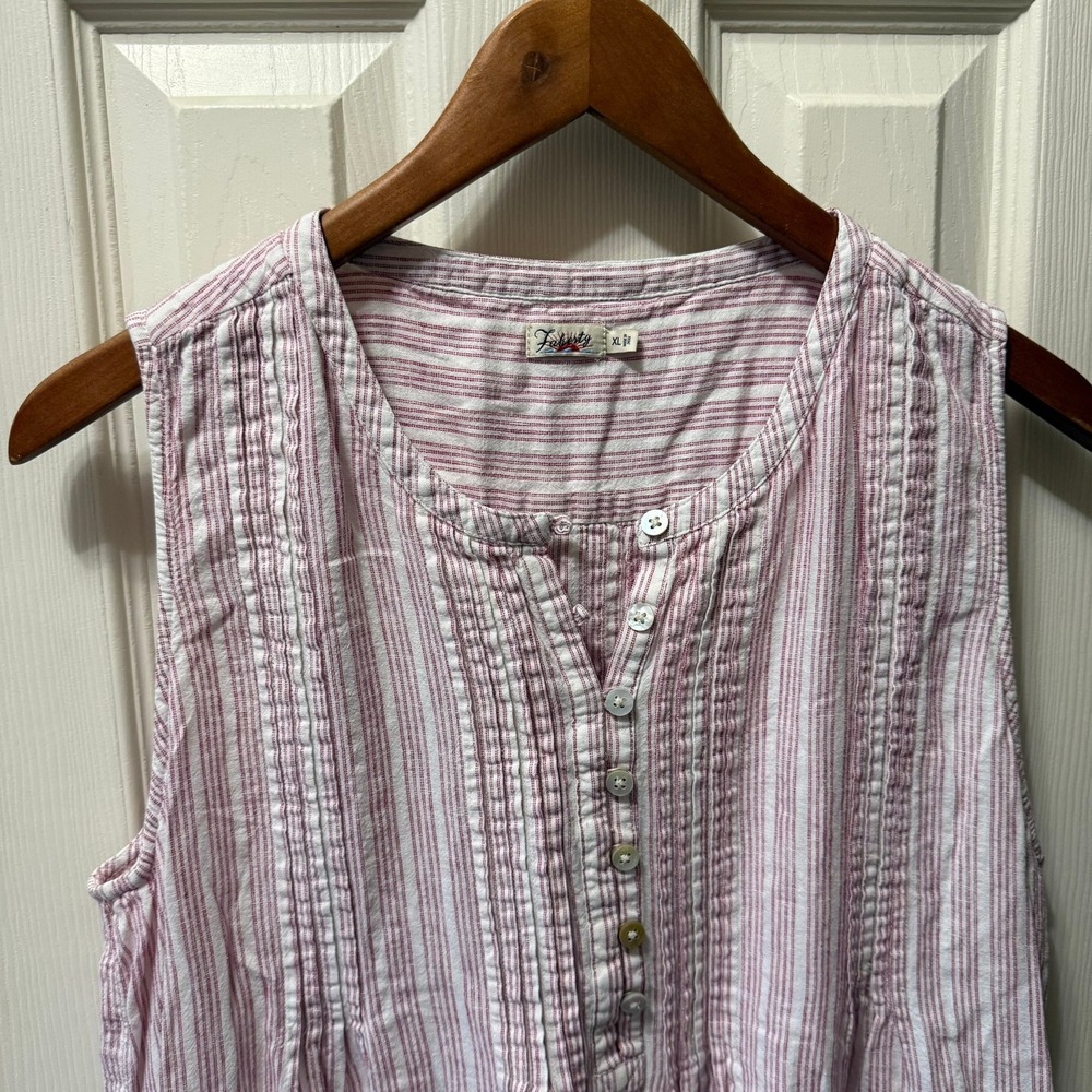 Faherty Womens XL Red White Striped Pintuck Sleeveless Mini Dress Shift - Picture 2 of 11